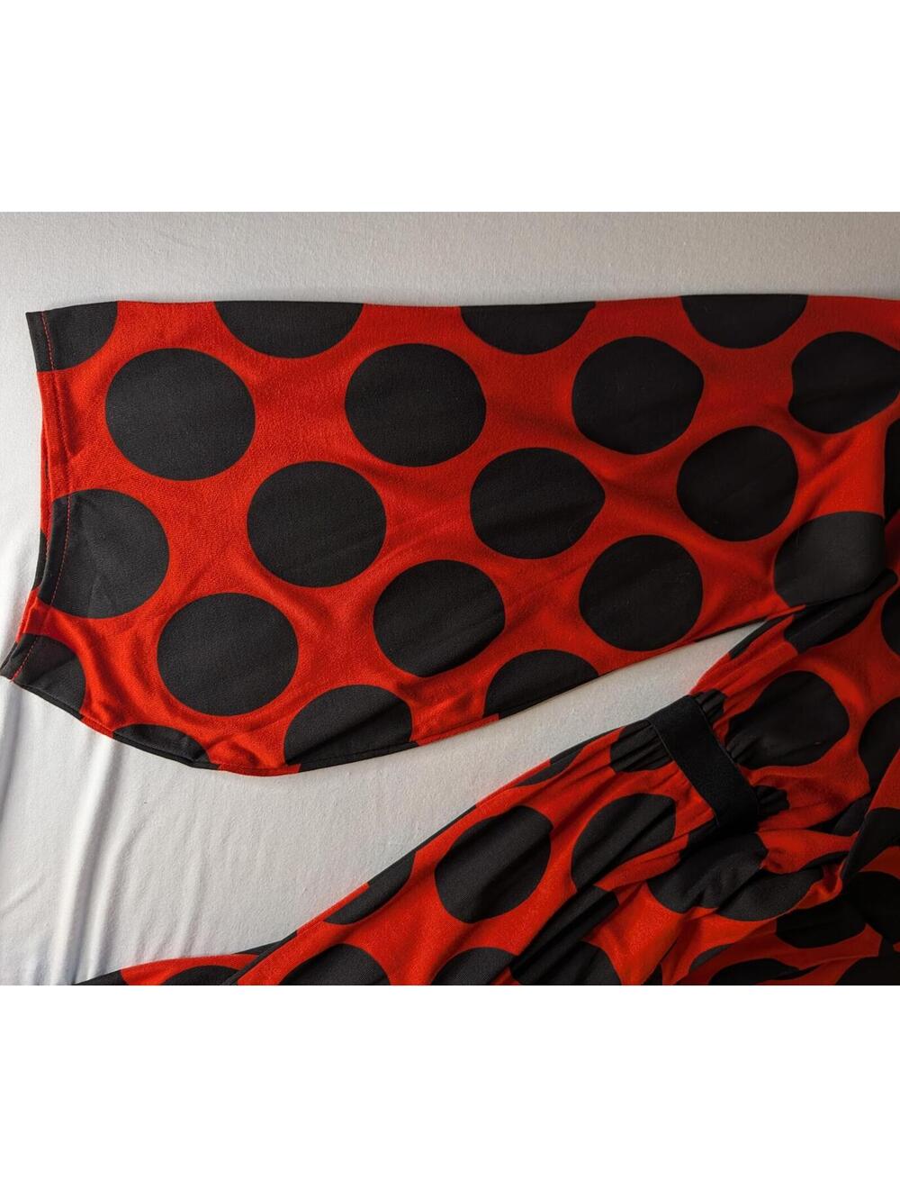 Zara Red Black Polka Dot Long Sleeve Dress with Bow Tie Neck Size S - Picture 6 of 9